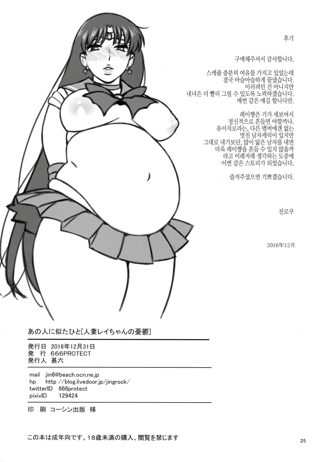 (C91) [666PROTECT (Jingrock)] Ano Hito ni Nita Hito [Hitozuma Rei-chan no Yuuutsu] | 그 사람과 닮은 사람 [유부녀 레이쨩의 우울] (Bishoujo Senshi Sailor Moon) [Korean] 23