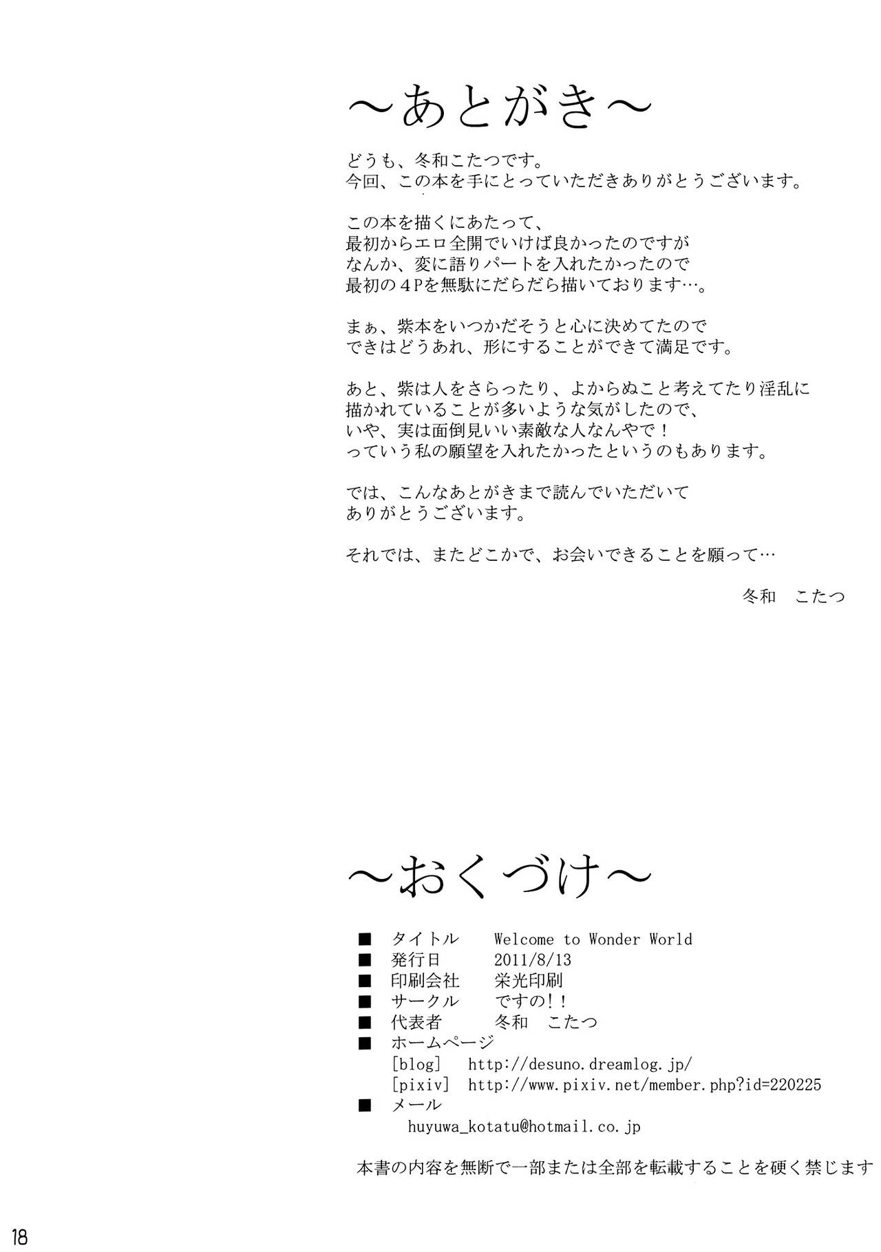 (C80) [Desuno!! (Fuyuwa Kotatsu)] Welcome to Wonder World (Touhou Project) [Chinese] [背景×新桥月白日语社] 17
