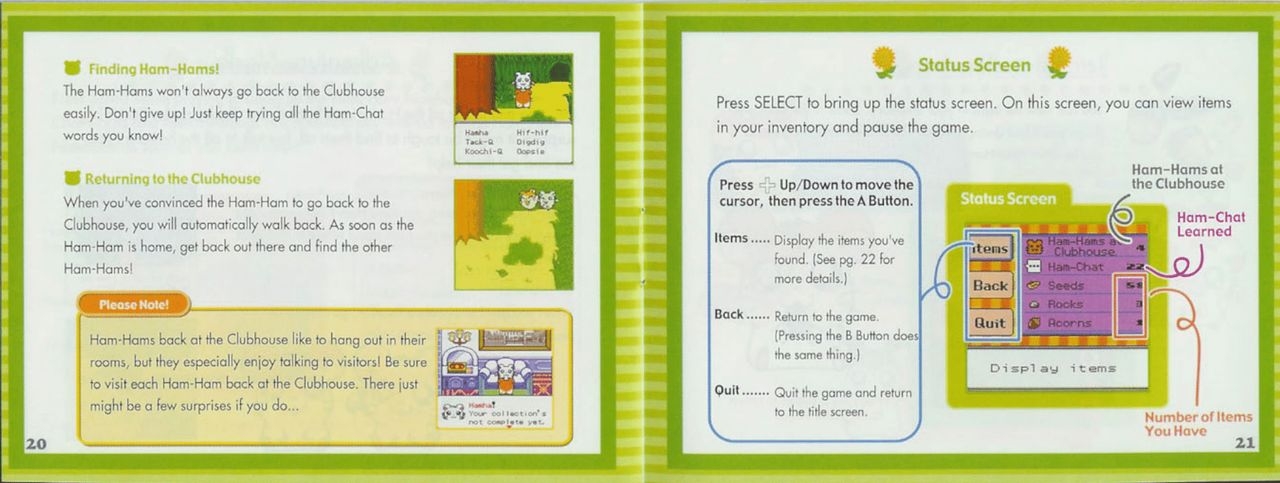 Hamtaro - Ham-Hams Unite! (Game Boy Color) Game Manual 10