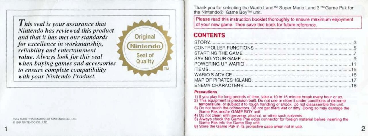 Wario Land 1, 2, 3, 4, Virtual Boy And Shake It Manuals 1