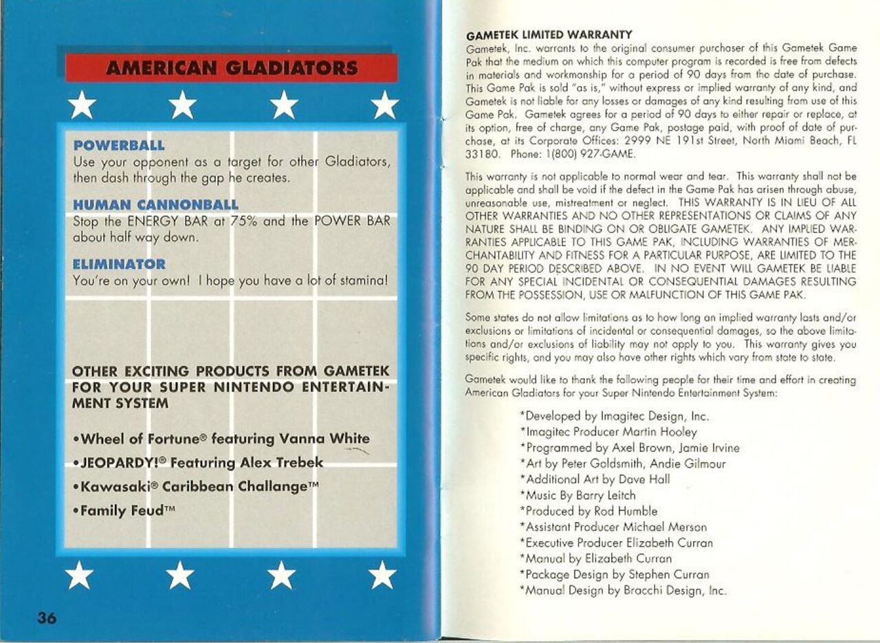 American Gladiators (1992) - SNES Manual 19