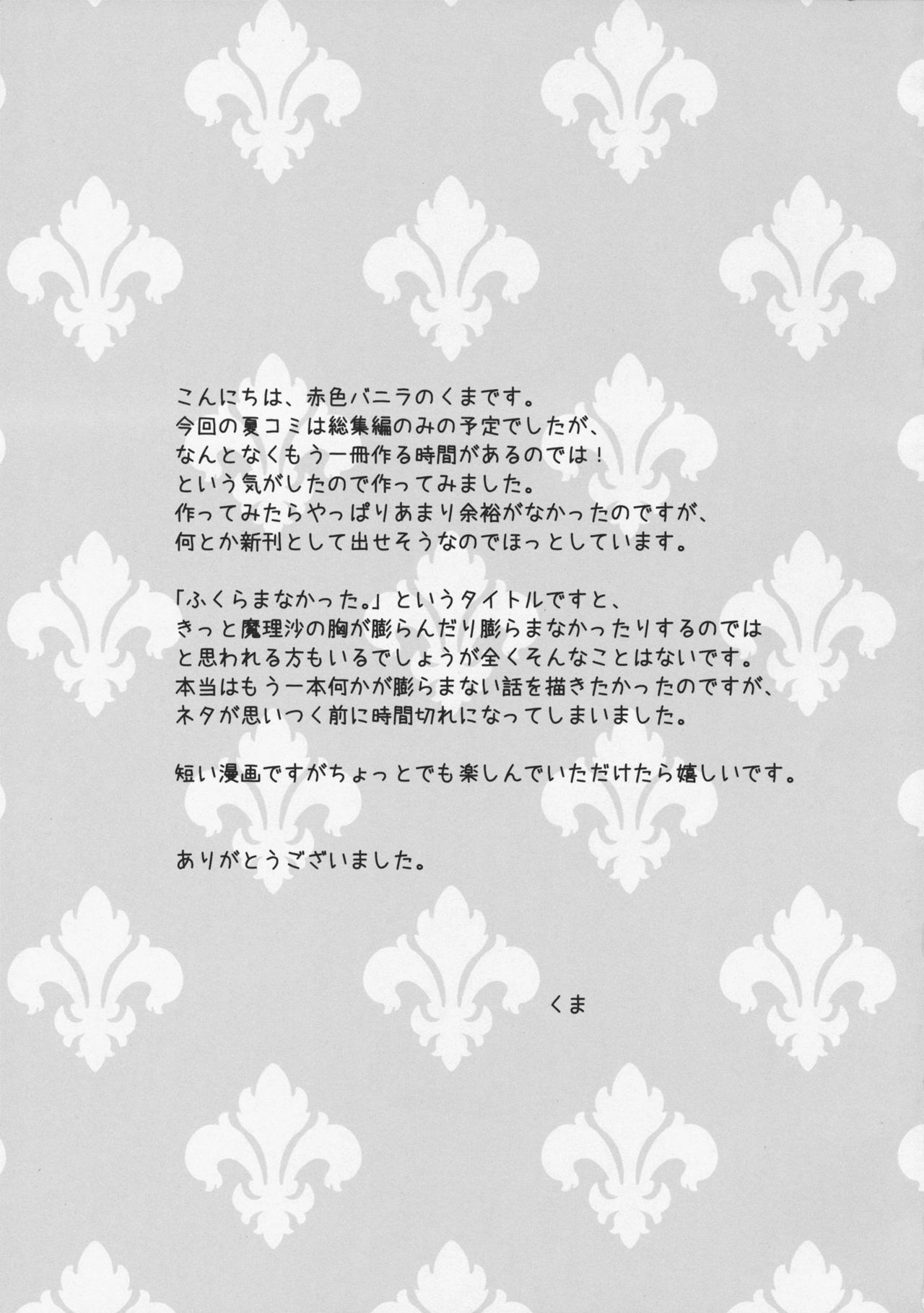 (C80) [Sekishoku Vanilla (Kuma)] Fukuramanakatta. (Touhou Project) 24