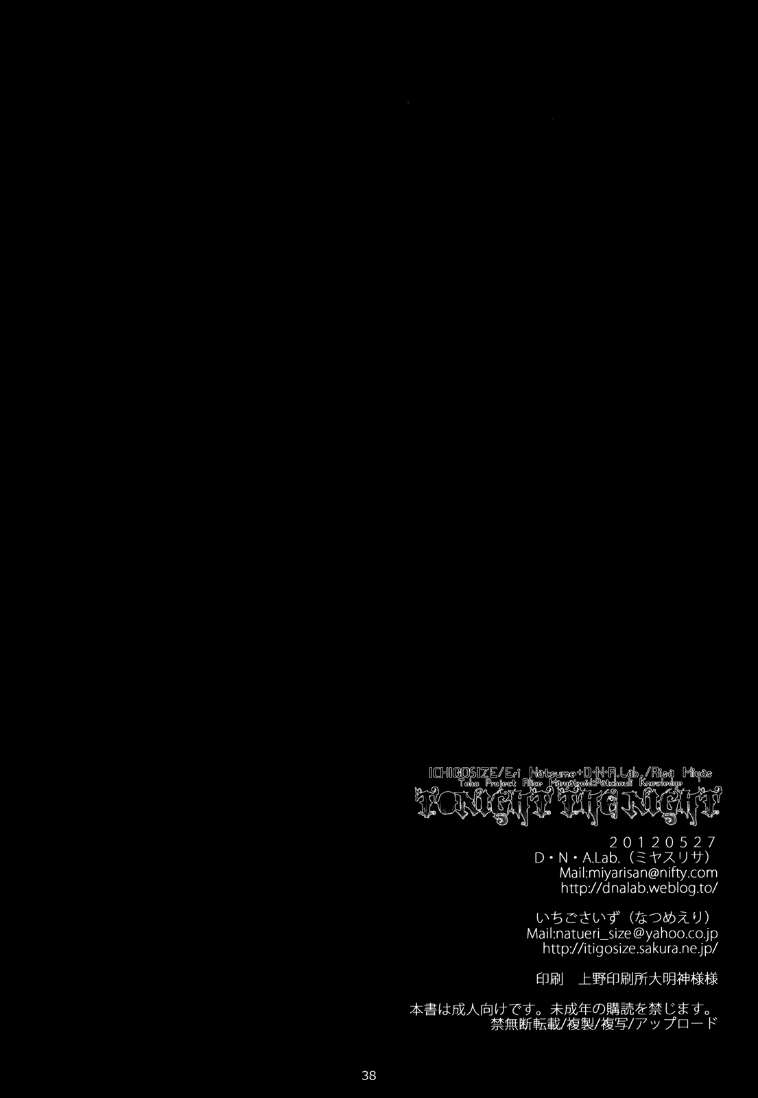 (Reitaisai 9) [D.N.A.Lab., ICHIGOSIZE (Miyasu Risa, Natsume Eri)] Tonight The Night (Touhou Project) [Chinese] [空気系★汉化] 34