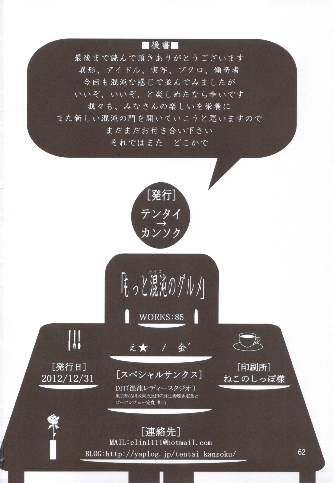 (C83) [Tentai->Kansoku (Eboshi, Gane)] Motto Chaos no Gourmet (Kodoku no Gourmet) 60