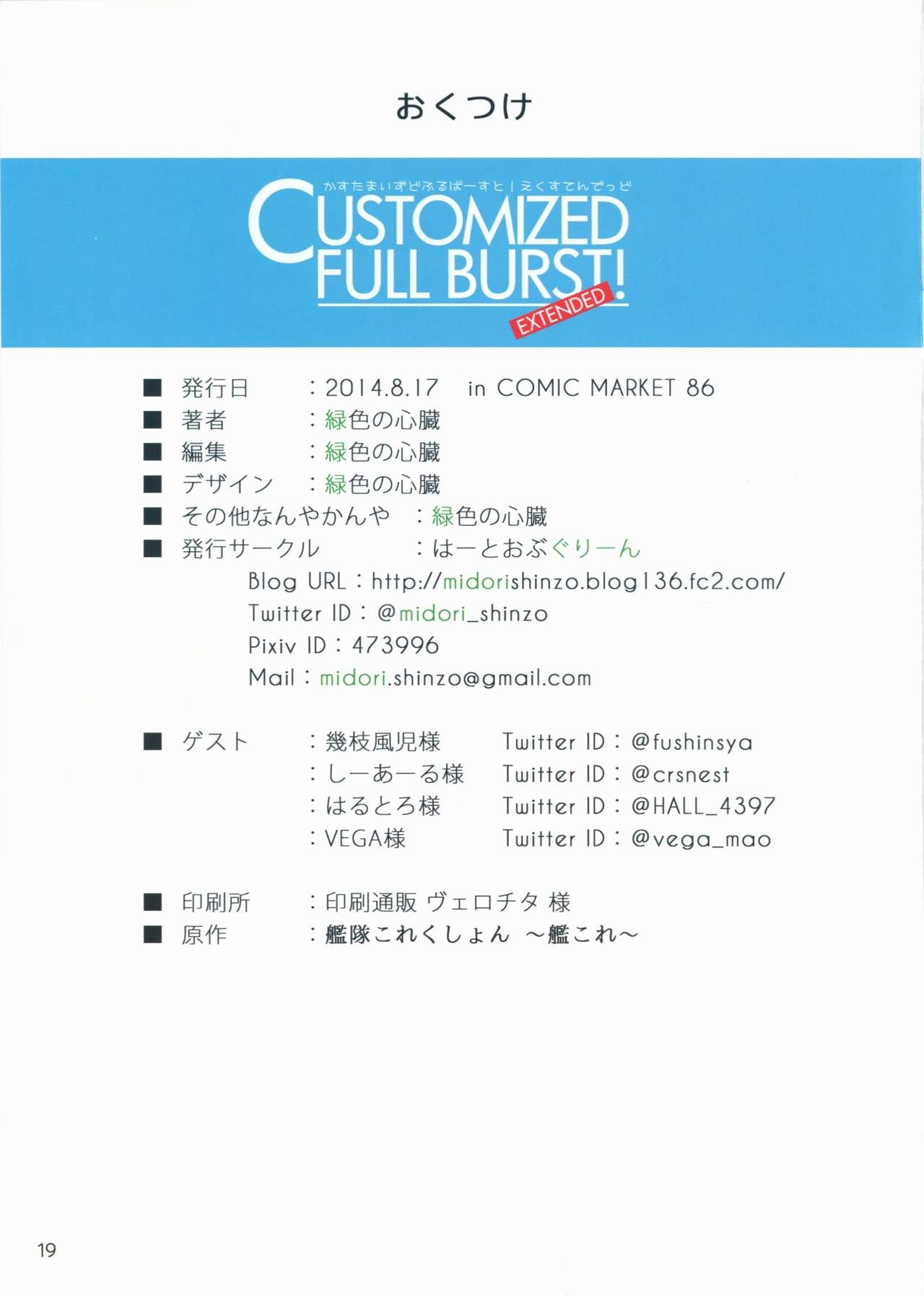 (C86) [HEART OF GREEN (Midoriiro no Shinzou)] CUSTOMIZED FULL BURST! Extended (Kantai Collection -KanColle-) 18