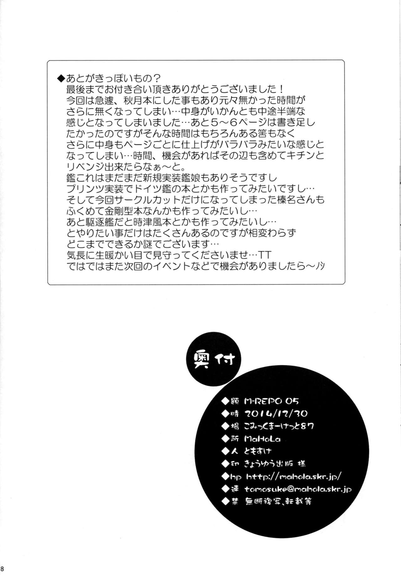 (C87) [MaHoLa (Tomosuke)] M-REPO 05 (Kantai Collection -KanColle-) 16