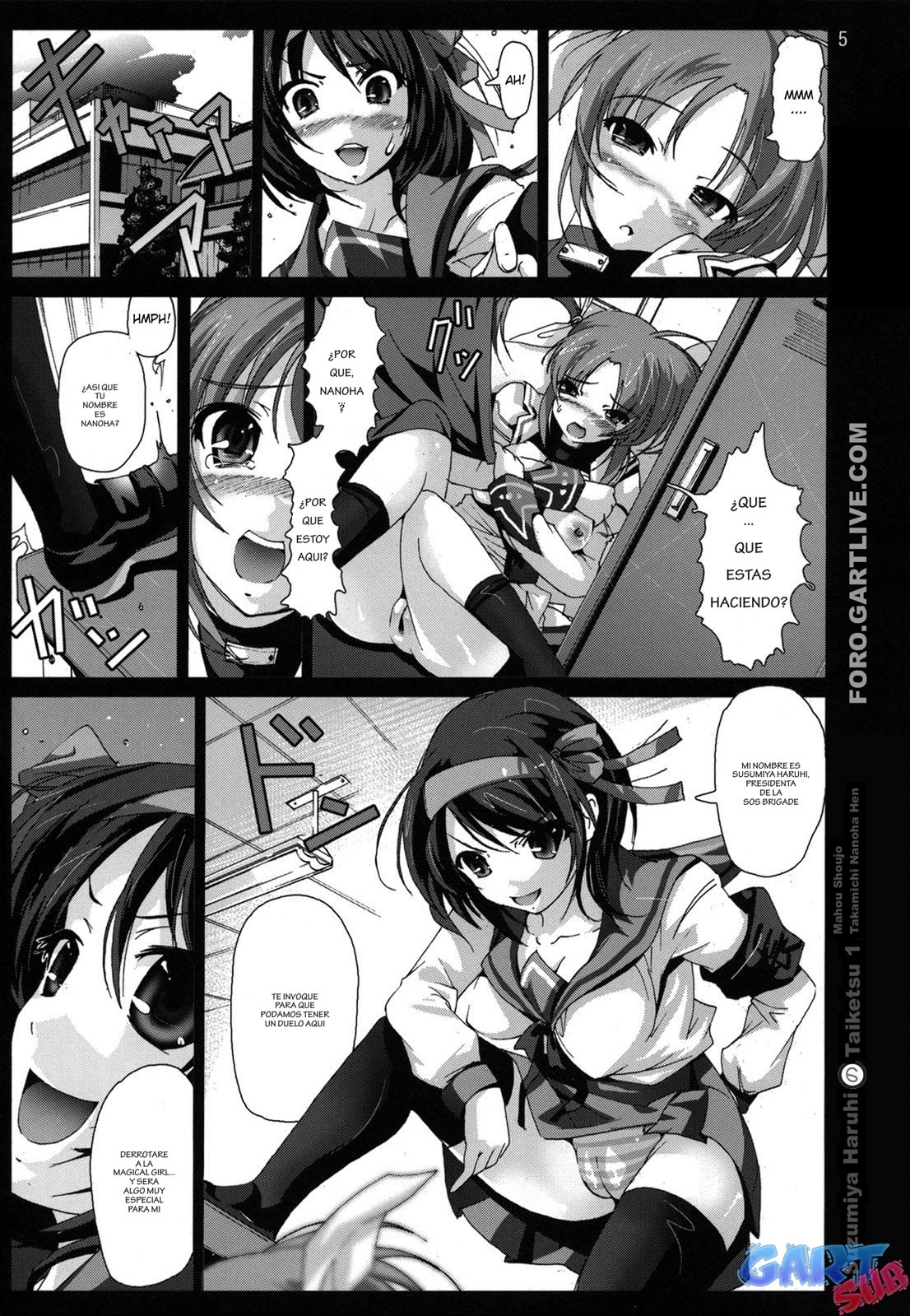 (COMIC1☆3) [Mokusei Zaijuu] Haruhi Suzumiya no Taiketsu 1 Mahou Shoujo Daka Machi Nanoha Hen (Suzumiya Haruhi no Yuuutsu, Mahou Shoujo Lyrical Nanoha) [Spanish] [Gart Sub] 3